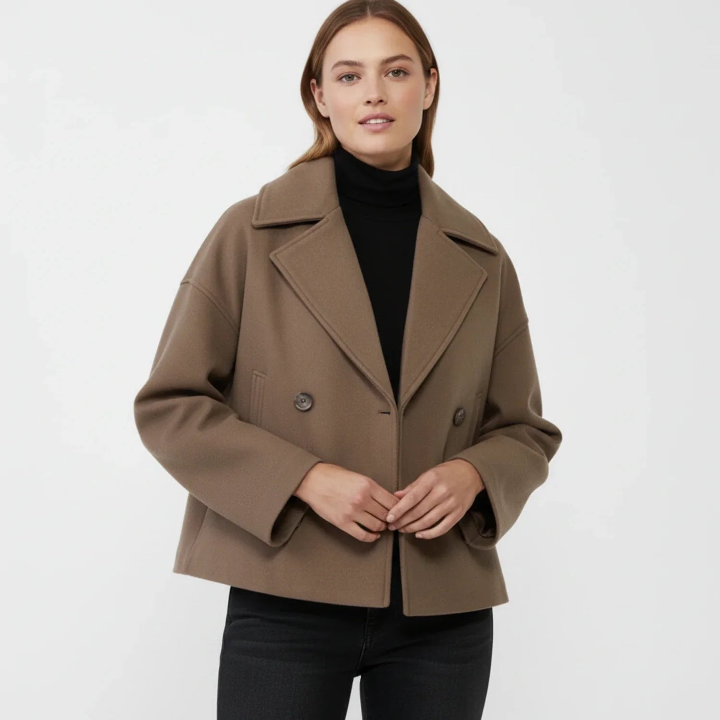 Street Wave Womens Cropped Trench Style Peacoat For Effortless Layering