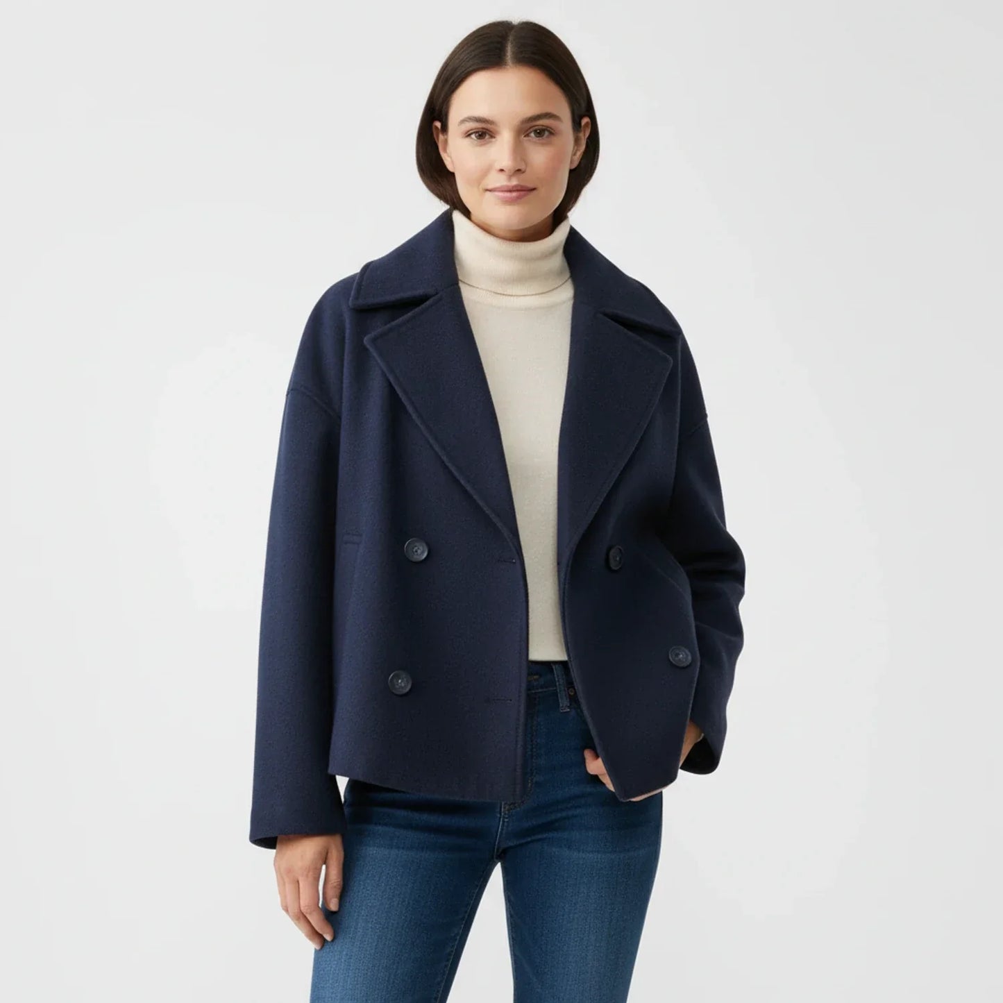 Street Wave Womens Cropped Trench Style Peacoat For Effortless Layering