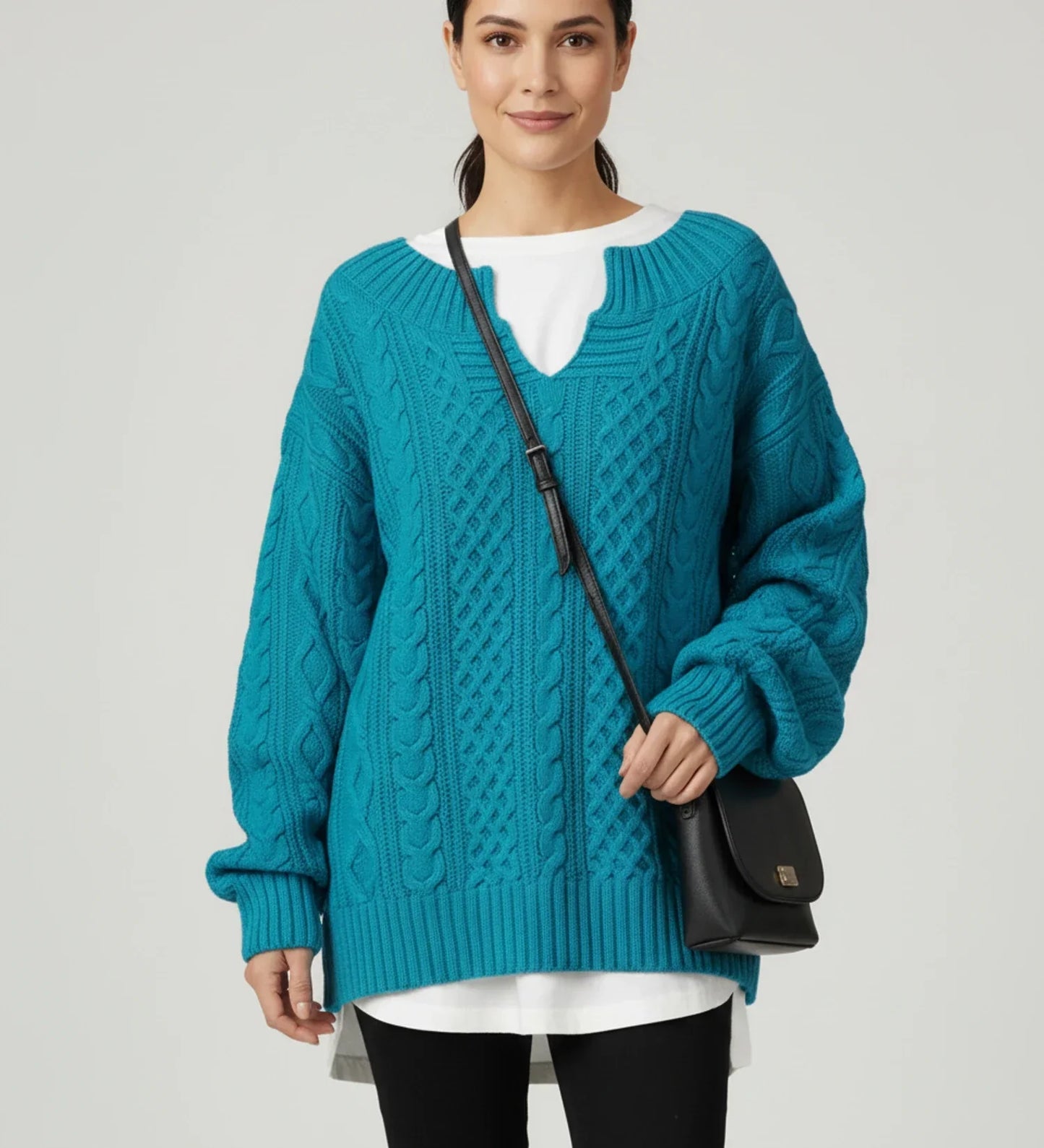 Street Wave Womens Oversized Cable Knit Sweater V Neck Cozy Layering Essential