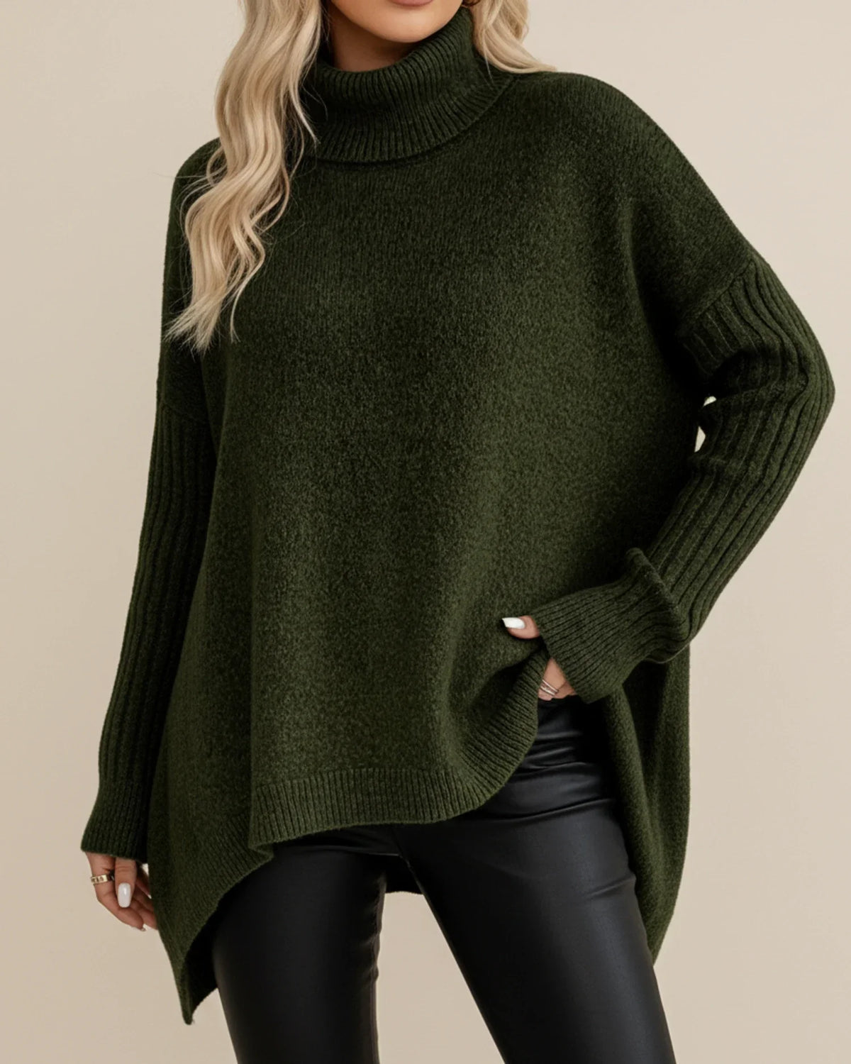 Street-Wave Women's Cozy Turtleneck Asymmetric Hem Sweater