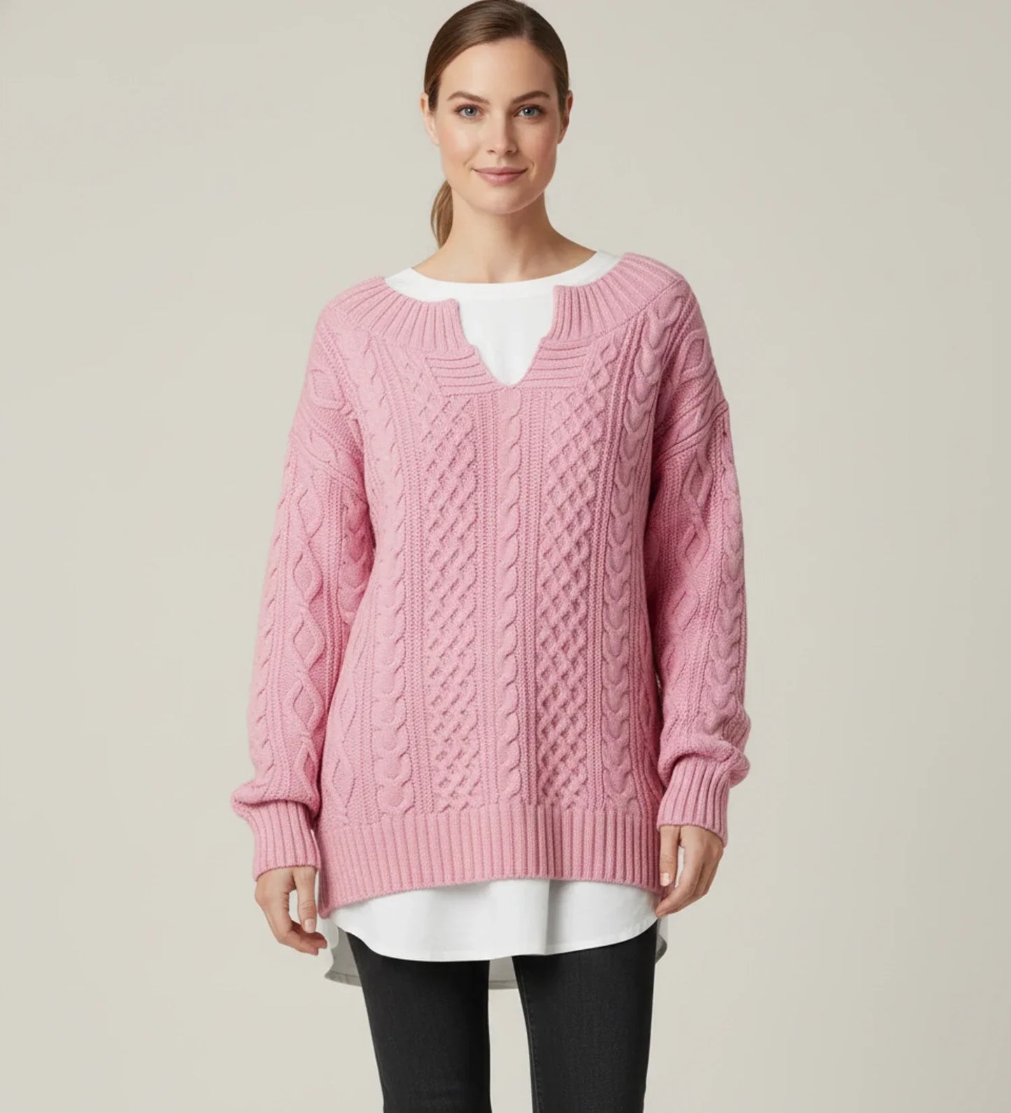 Street Wave Womens Oversized Cable Knit Sweater V Neck Cozy Layering Essential