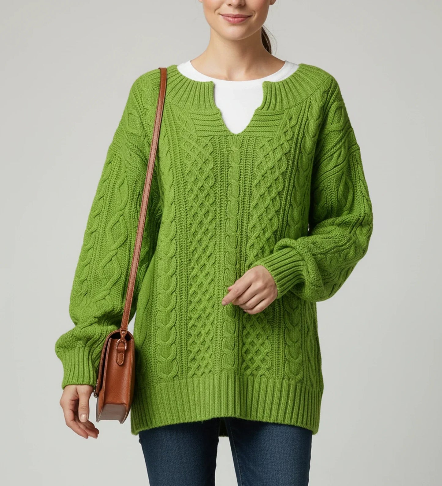 Street Wave Womens Oversized Cable Knit Sweater V Neck Cozy Layering Essential