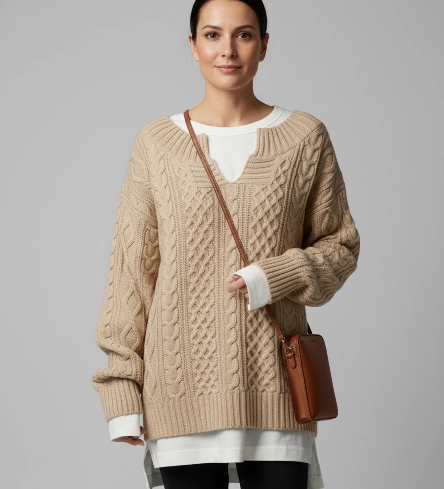 Street Wave Womens Oversized Cable Knit Sweater V Neck Cozy Layering Essential