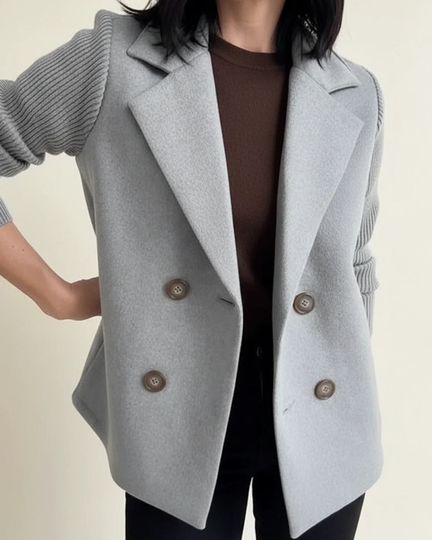 Street Wave Women's Double Breasted Knit Sleeve Blazer Office Ready
