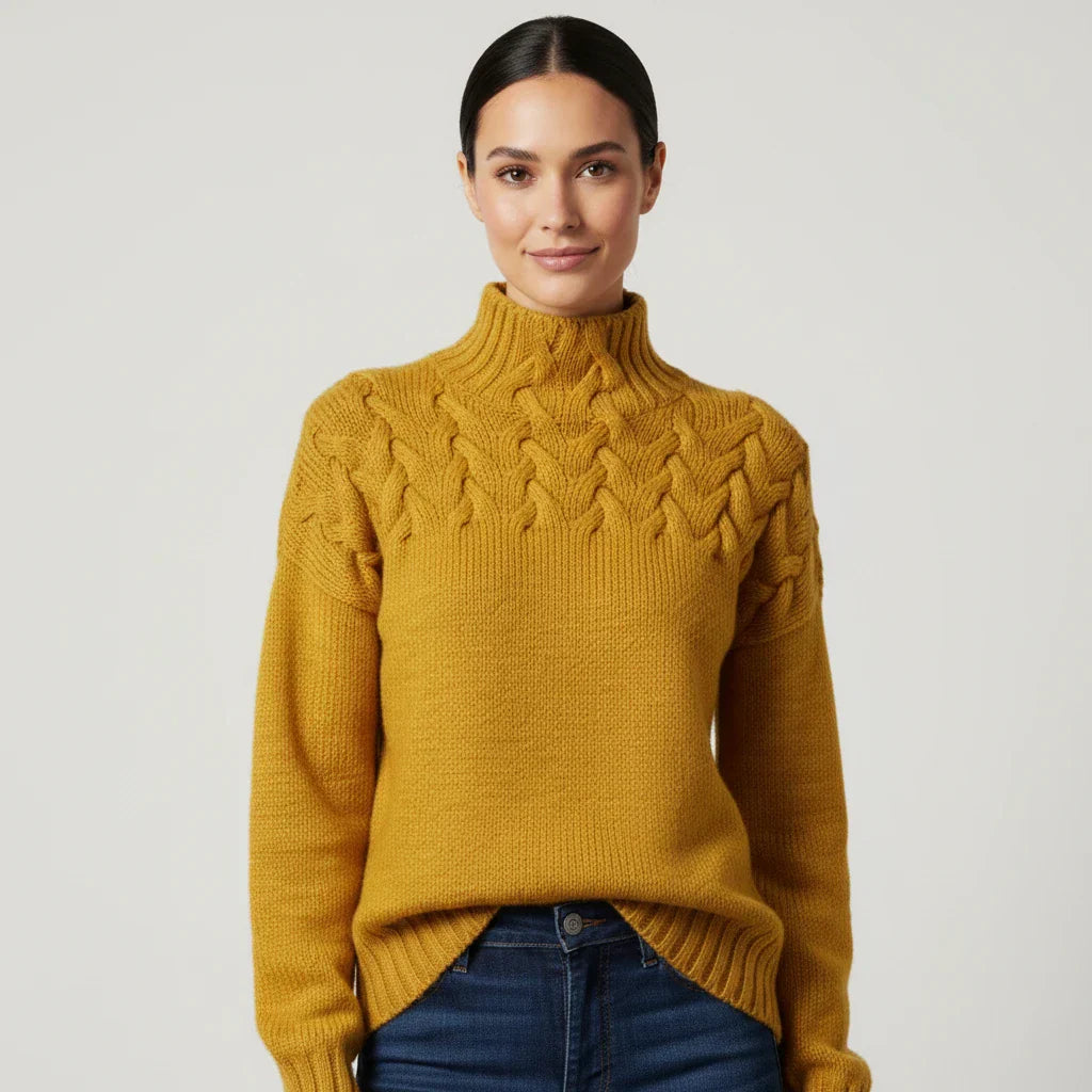 Street-Wave Women's Turtleneck Cable Knit Sweater Relaxed Fit For Layering