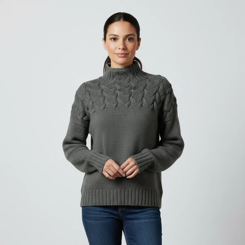 Street-Wave Women's Turtleneck Cable Knit Sweater Relaxed Fit For Layering