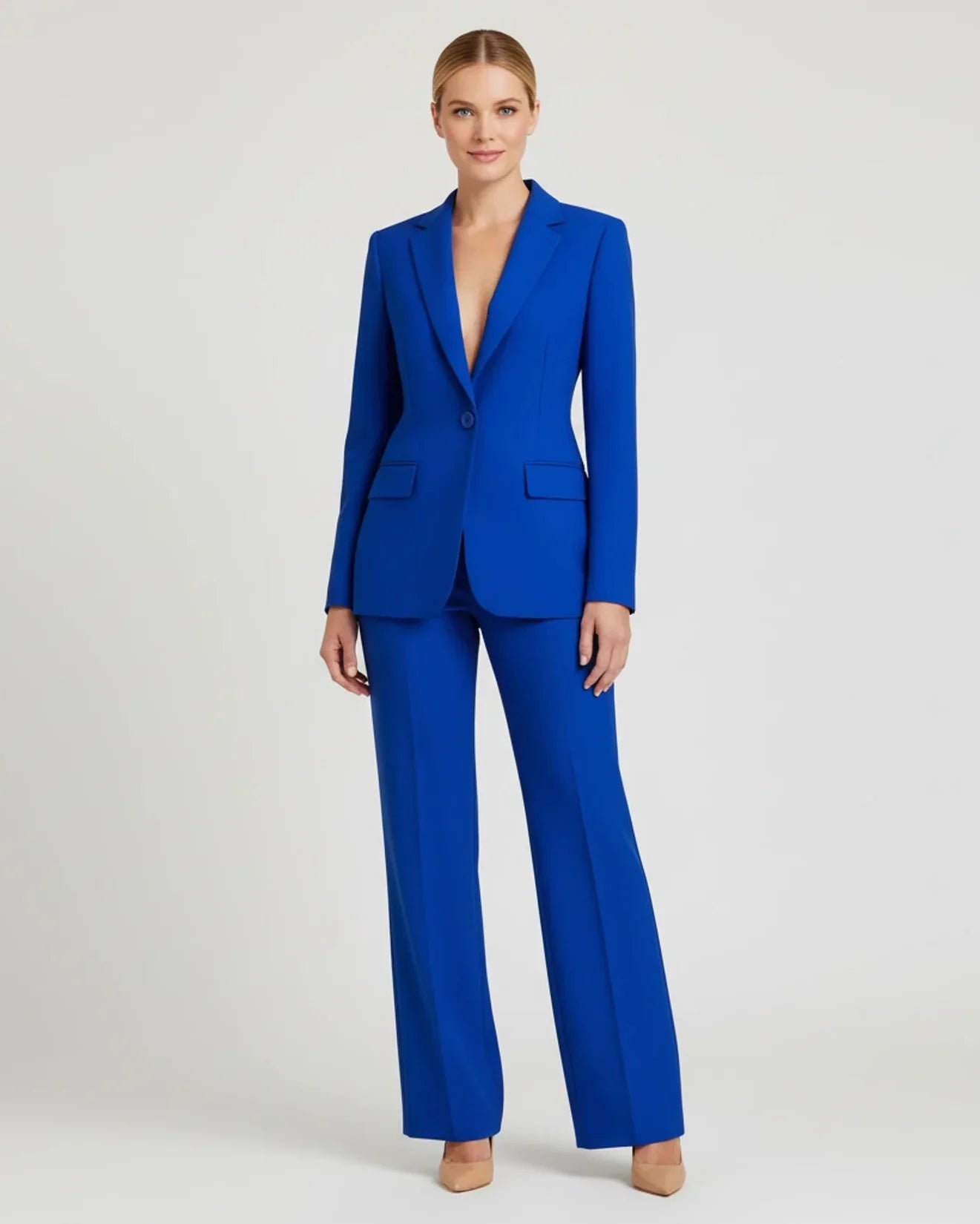 Street Wave Womens Chic Tailored White Blazer And Wide Leg Pants Suit
