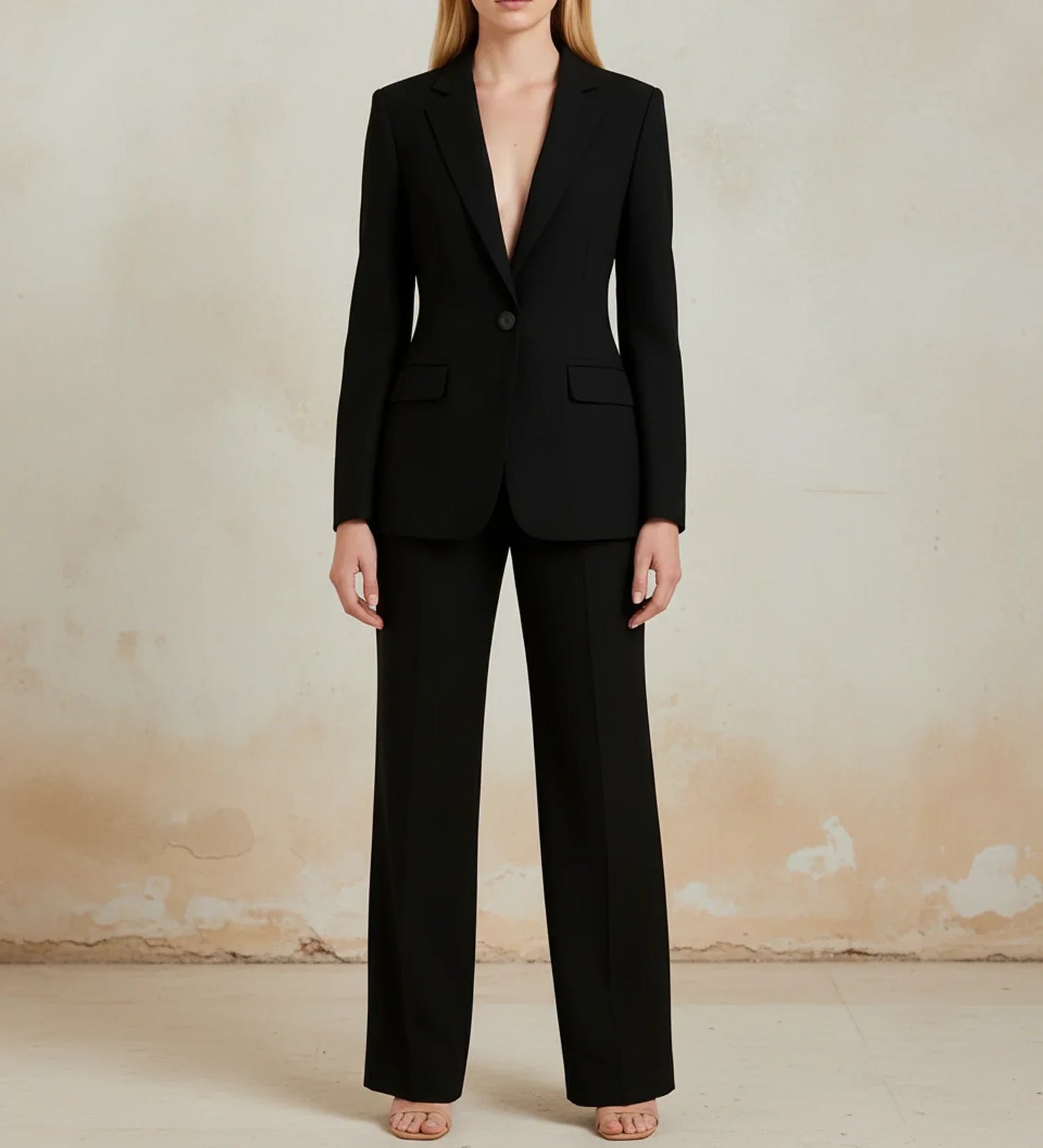 Street Wave Womens Chic Tailored White Blazer And Wide Leg Pants Suit
