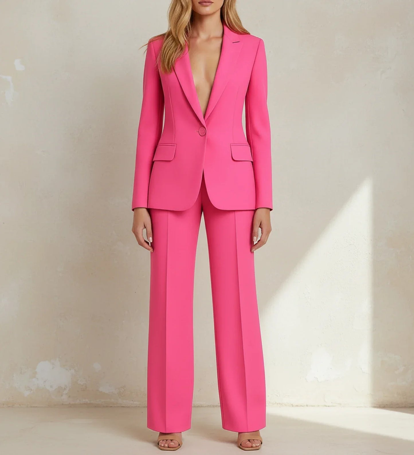 Street Wave Womens Chic Tailored White Blazer And Wide Leg Pants Suit
