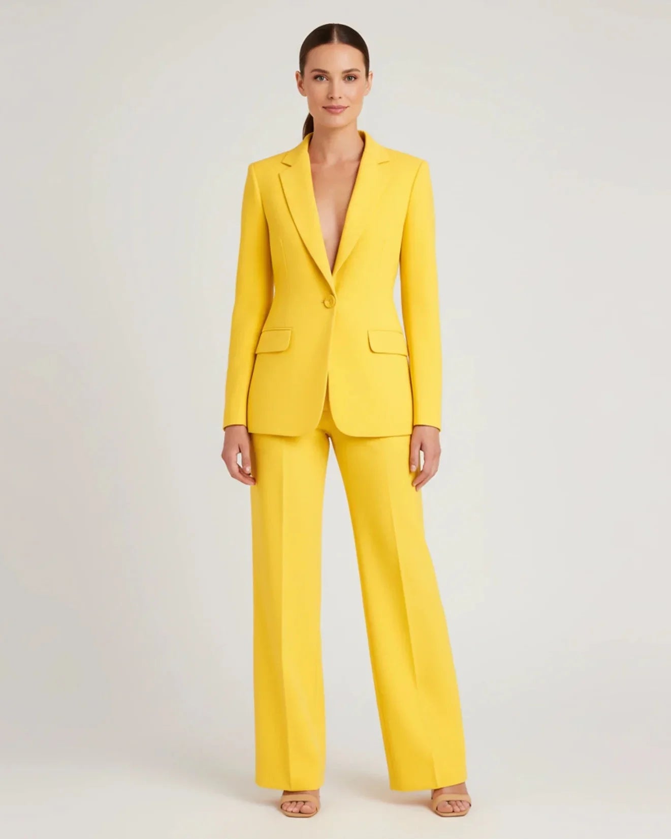 Street Wave Womens Chic Tailored White Blazer And Wide Leg Pants Suit