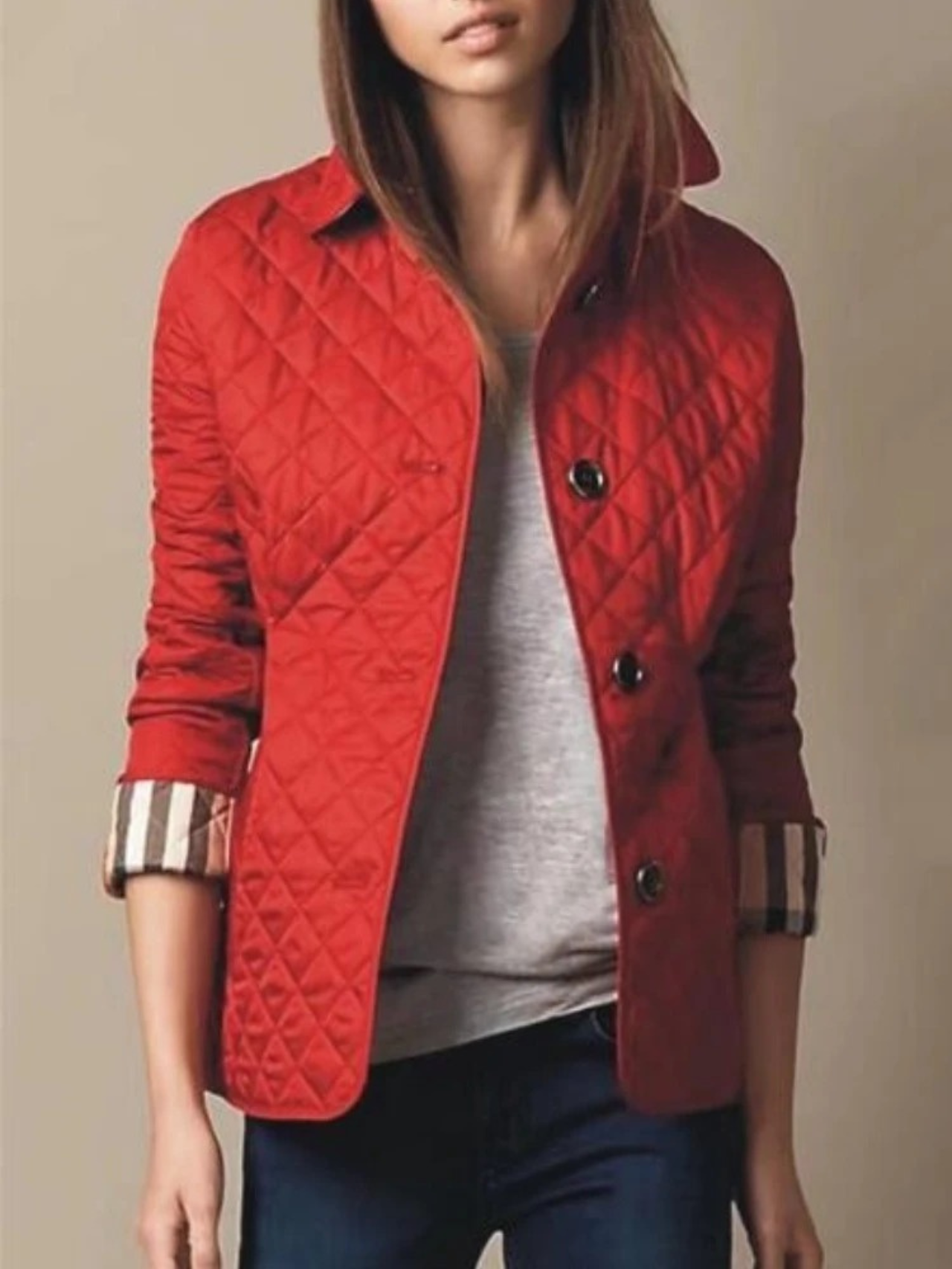 Street Wave Quilted Womens Jacket With Turn Down Collar Casual Warm Outerwear For Fall And Winter