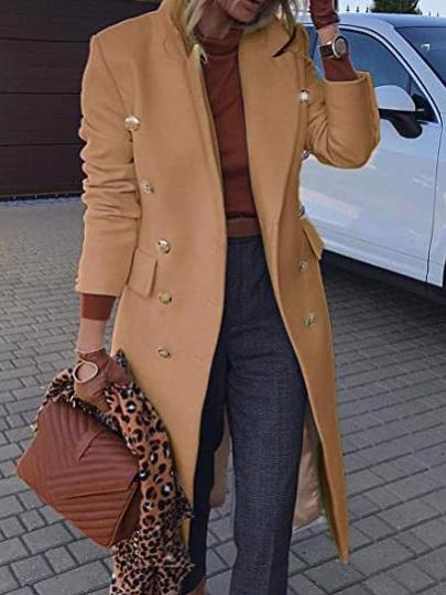 Street-wave Wool Coat With Lapel Button Closure Longline Elegant Silhouette For Women