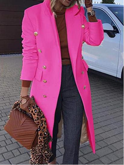 Street-wave Wool Coat With Lapel Button Closure Longline Elegant Silhouette For Women