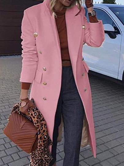 Street-wave Wool Coat With Lapel Button Closure Longline Elegant Silhouette For Women