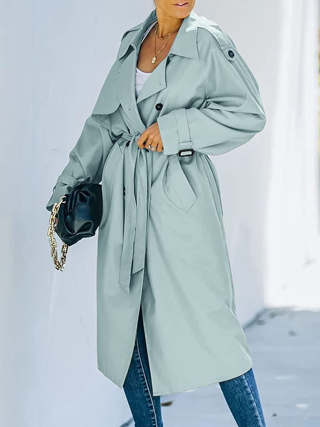 Street Wave Trench Coat Knee Length Double Breasted Belted With Timeless Elegant Details For Women Professionals