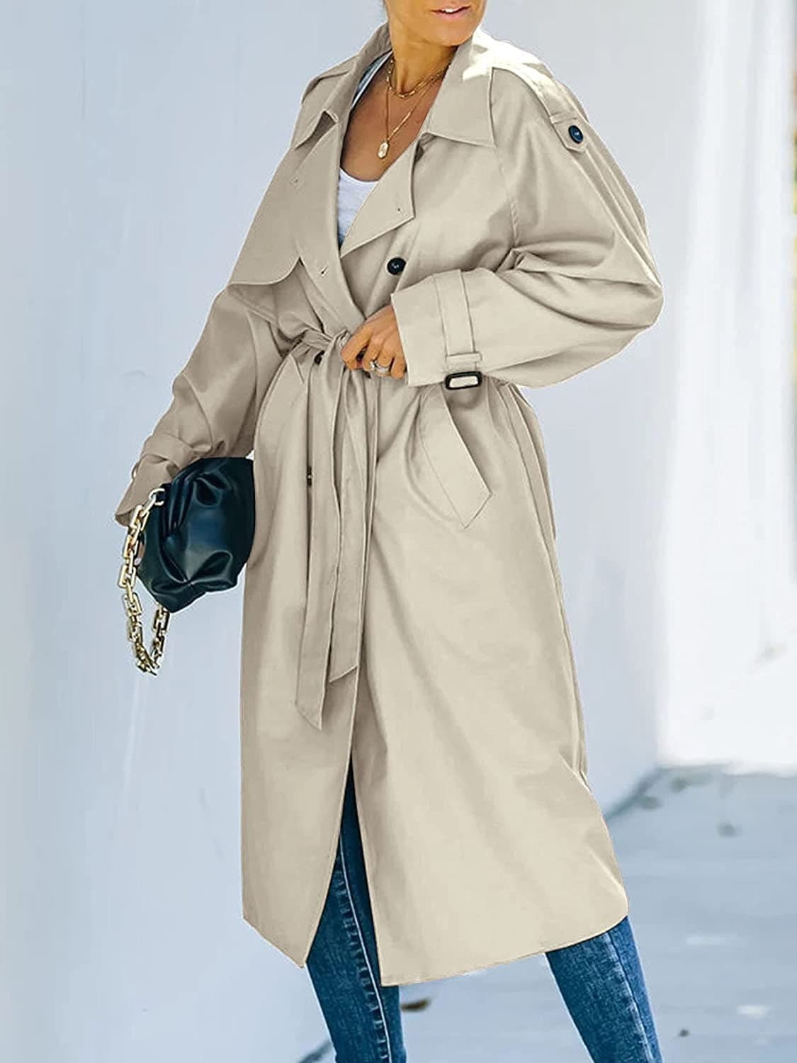 Street Wave Trench Coat Knee Length Double Breasted Belted With Timeless Elegant Details For Women Professionals