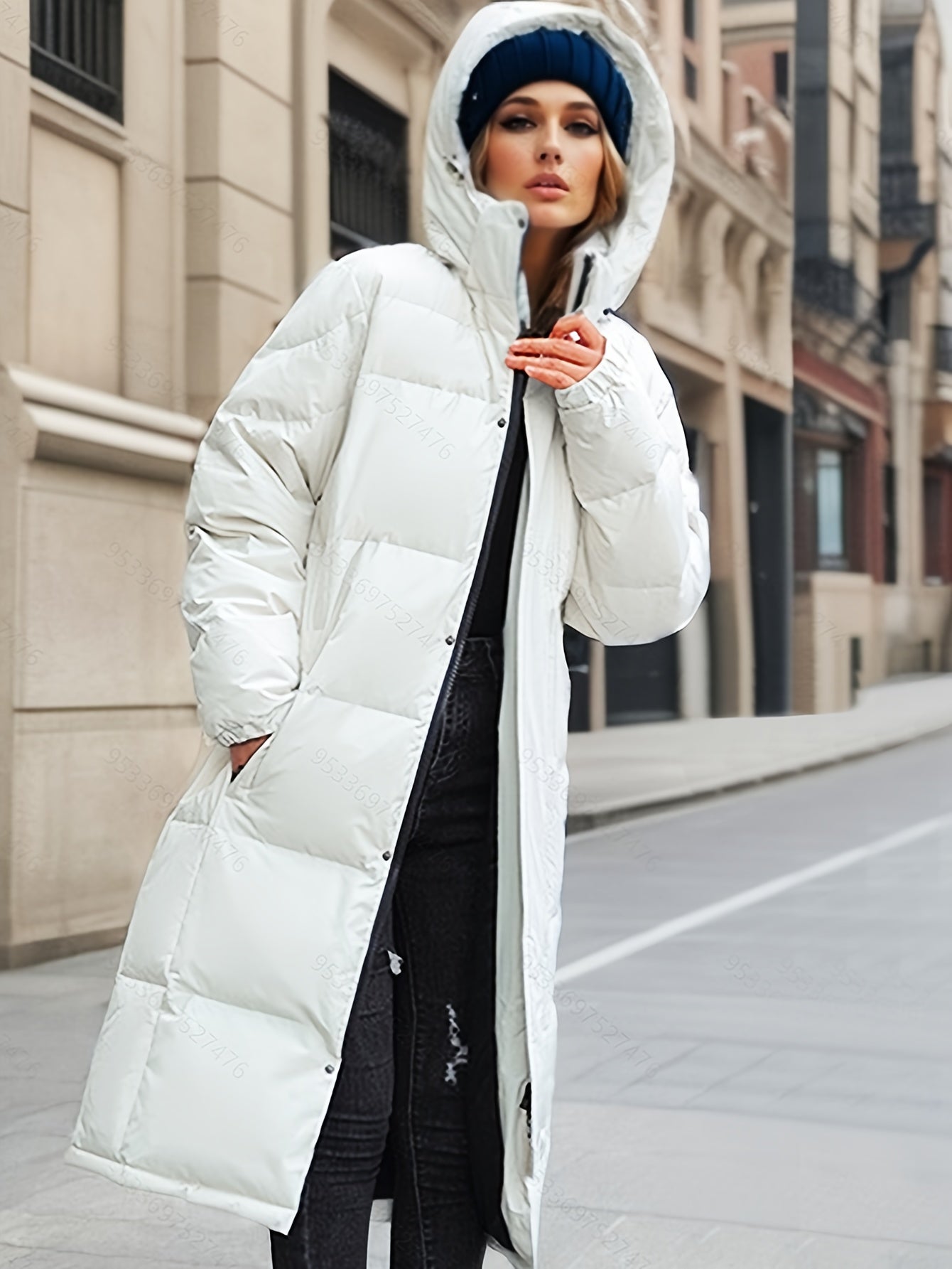 Street Wave Women Long Down Coat With Hood For Winter Warmth And Cozy Puffer With Thick Fill