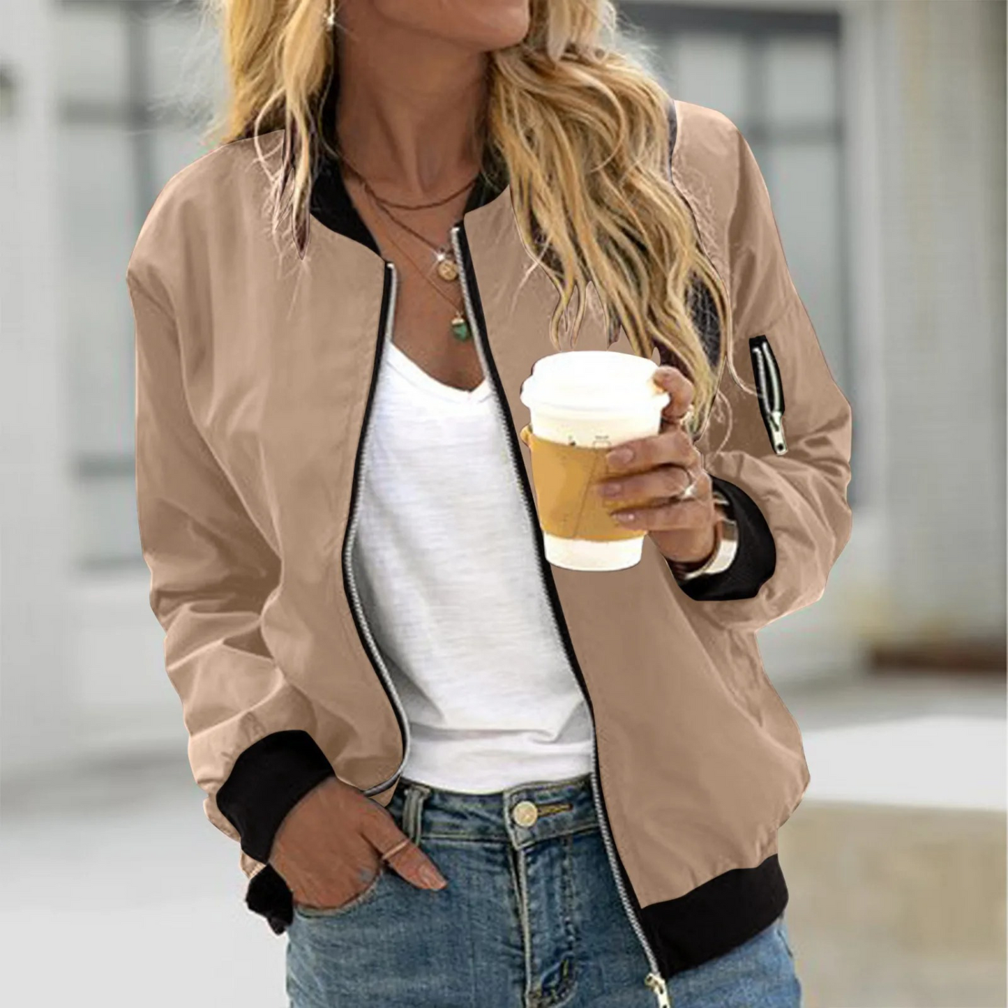 Street-wave Women Bomber Jacket With Zipper For Stylish Warm Everyday Casual Outerwear