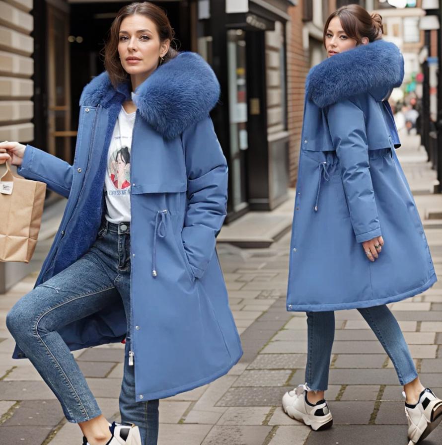 Street-Wave Waterproof Warm Winter Coat For Women With Modern Cut And Plush Fur Hood