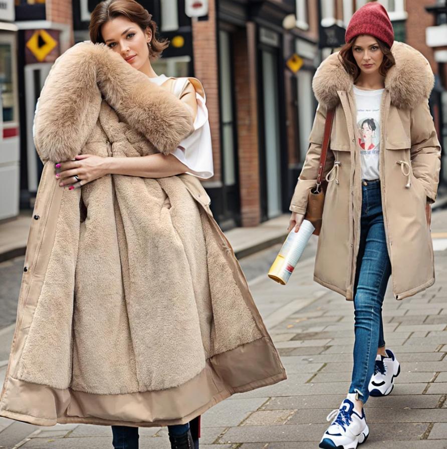 Street-Wave Waterproof Warm Winter Coat For Women With Modern Cut And Plush Fur Hood