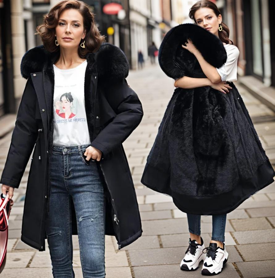 Street-Wave Waterproof Warm Winter Coat For Women With Modern Cut And Plush Fur Hood