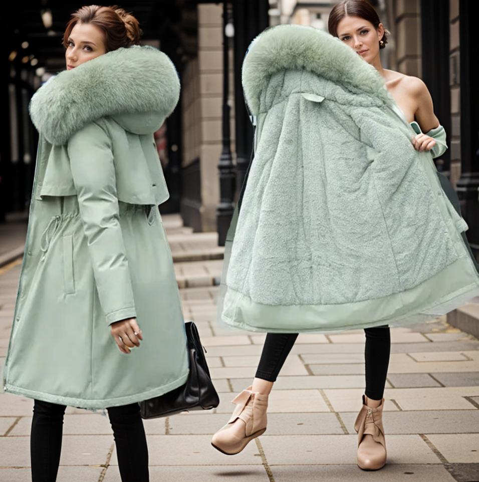 Street-Wave Waterproof Warm Winter Coat For Women With Modern Cut And Plush Fur Hood