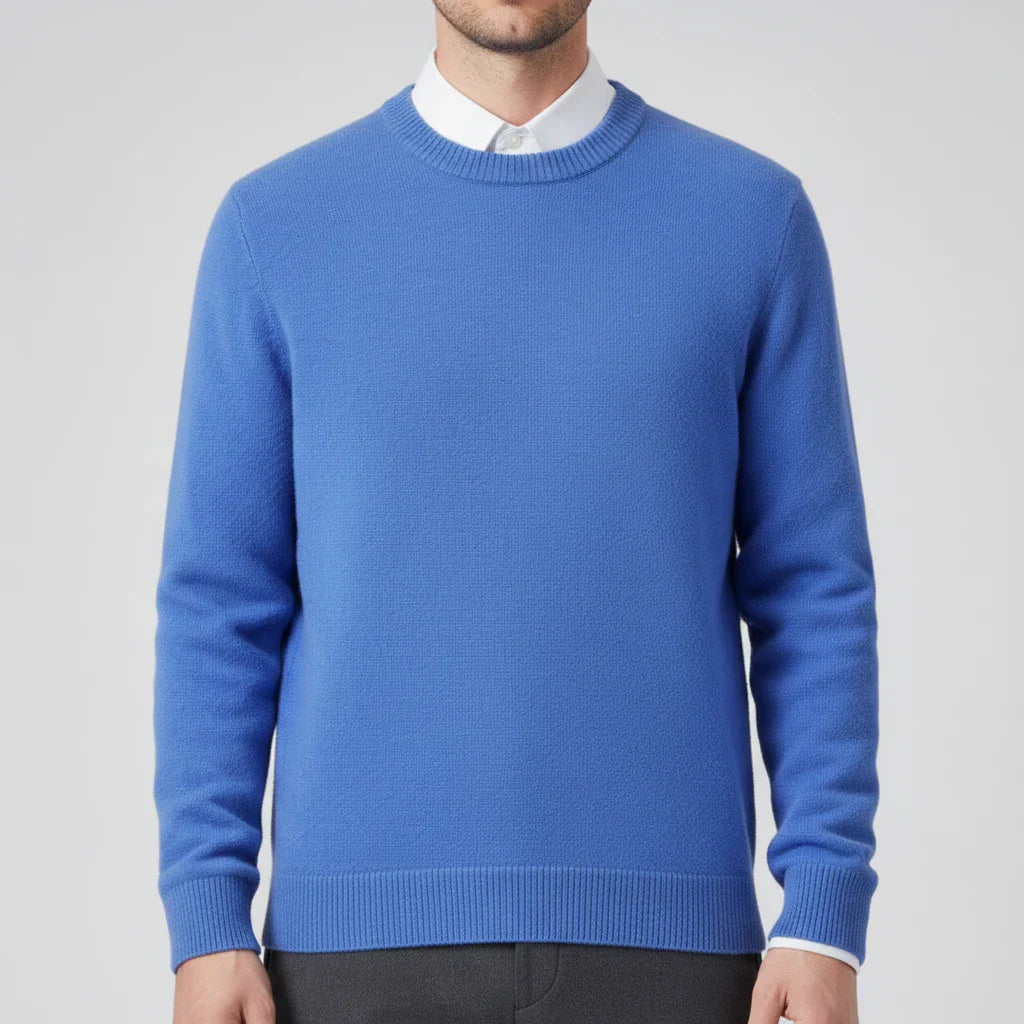 Street Wave Men's Light Blue Crew Neck Knit Sweater Timeless Wardrobe Essential
