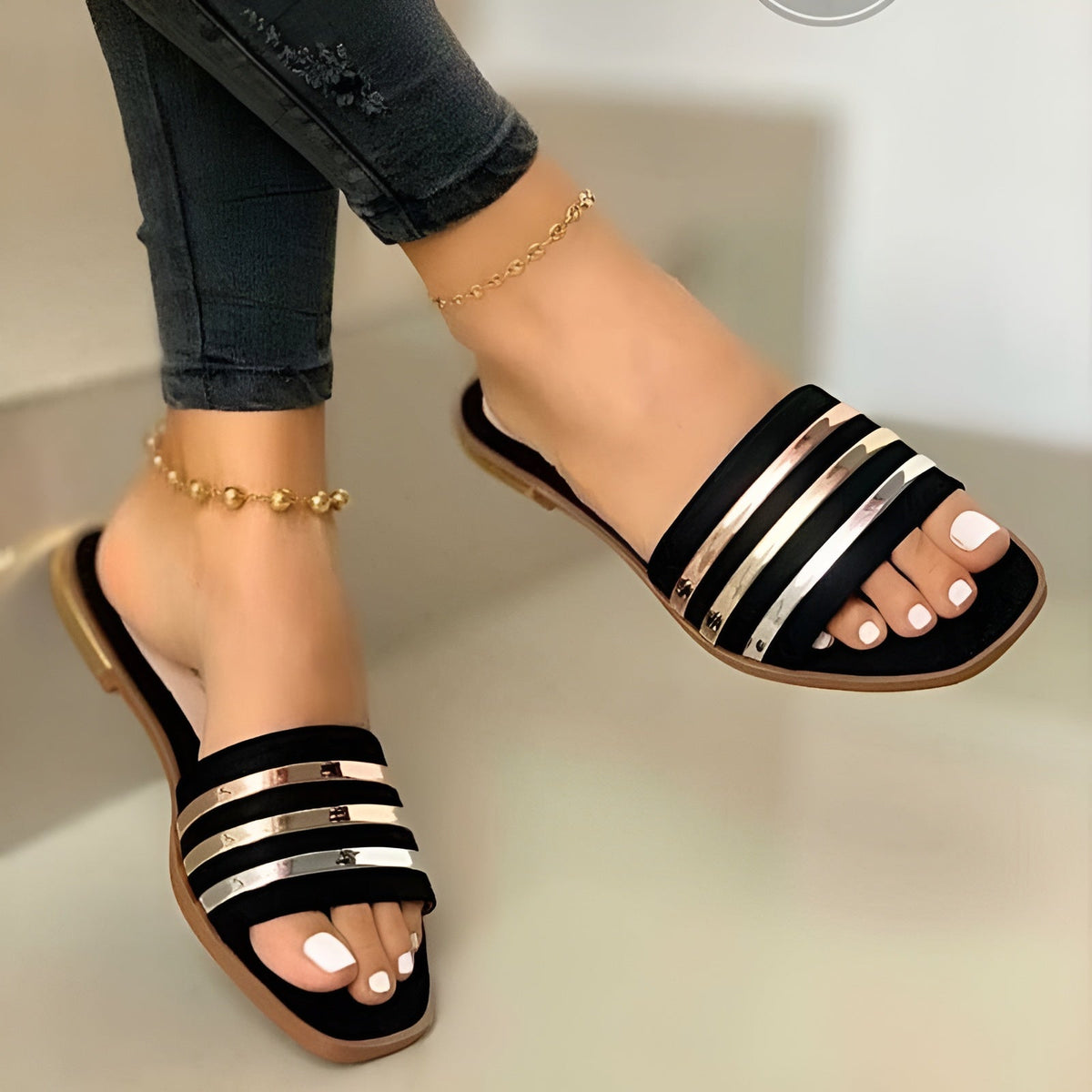 Street-wave Women Sandals With Cushioned Footbed And Metallic Straps For All Day Comfort
