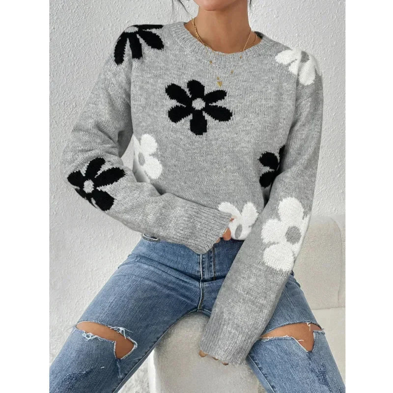 Floral Sweater Cozy Loose Fit Knit Pullover By Street Wave For Women Winter Wardrobe