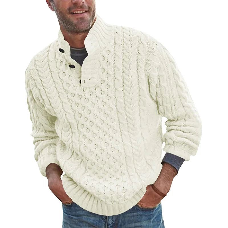 Street-wave Mens Cable Knit Sweater With Clean Hem For Office And Casual Everyday Wear