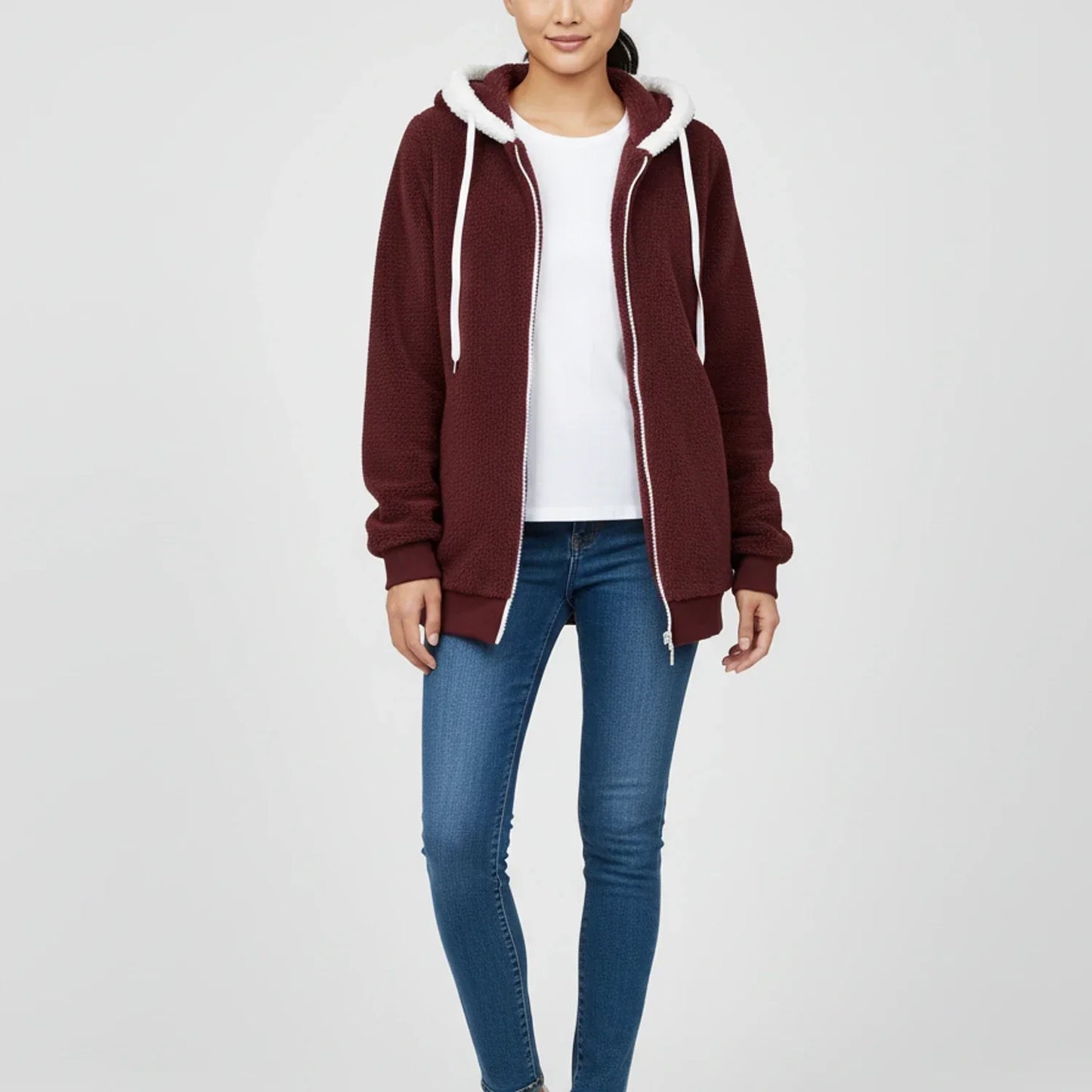 Street Wave Womens Hooded Zip Up Sweater With Sherpa Hood