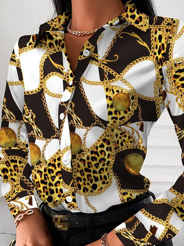 Street-wave Women's Blouse With Gold Accent Detailing For Luxurious Elegant Professional Women