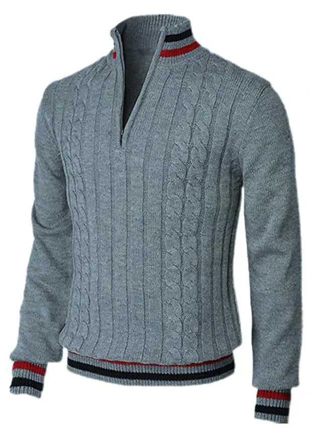 Men's Cable Knit Half Zip Sweater With Ribbed Edges For A Comfortable Casual Fit In Fall