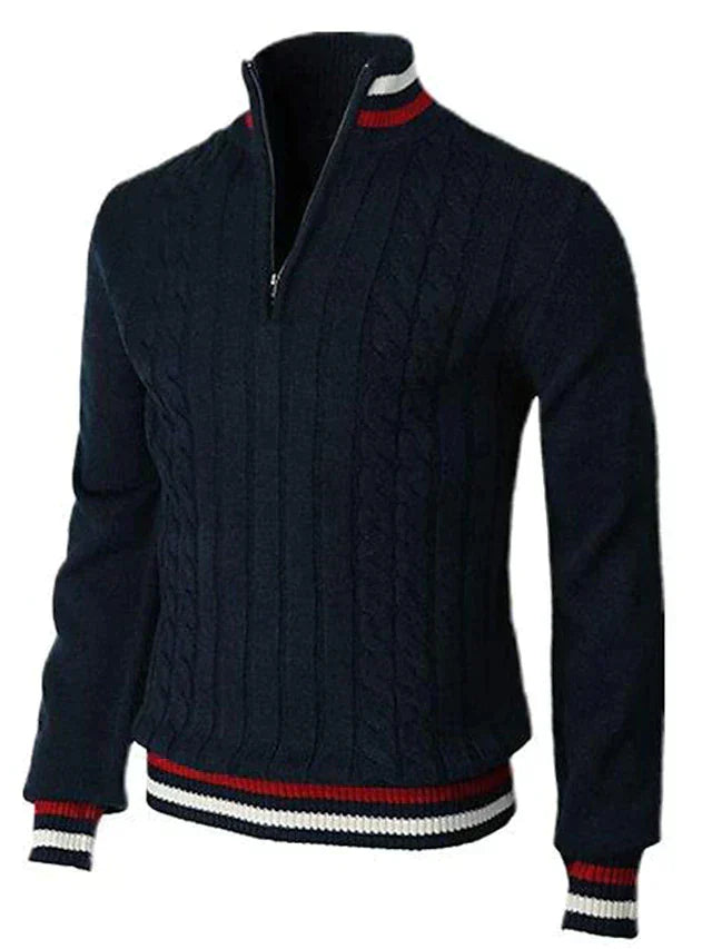 Men's Cable Knit Half Zip Sweater With Ribbed Edges For A Comfortable Casual Fit In Fall