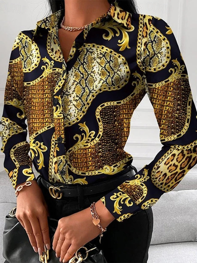 Street-wave Women's Blouse With Gold Accent Detailing For Luxurious Elegant Professional Women