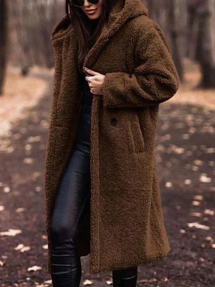 Street-Wave Long Sherpa Coat For Women - Cozy Oversized Warmth With Large Hood For Winter