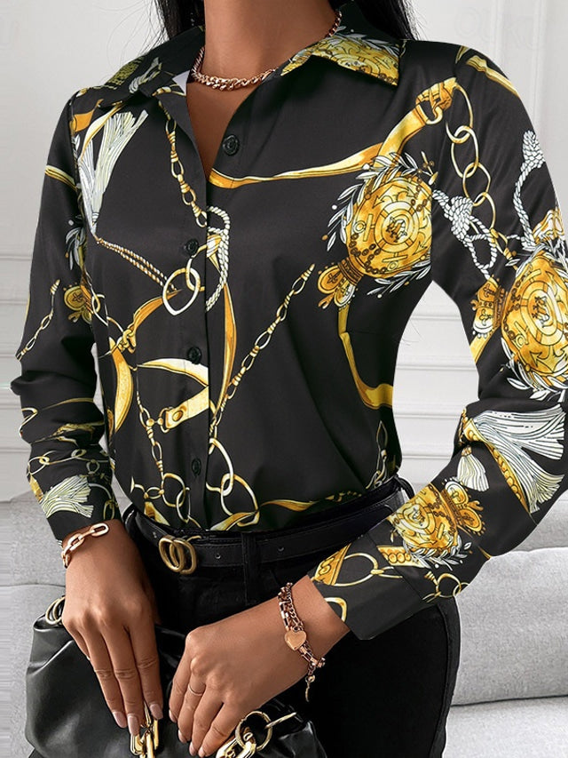 Street-wave Women's Blouse With Gold Accent Detailing For Luxurious Elegant Professional Women