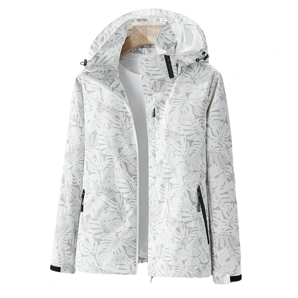 Street-wave Women's Waterproof Windbreaker Jacket With Hood Floral Pattern Lightweight Outdoor Coat