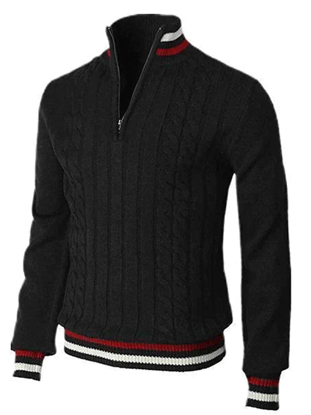 Men's Cable Knit Half Zip Sweater With Ribbed Edges For A Comfortable Casual Fit In Fall