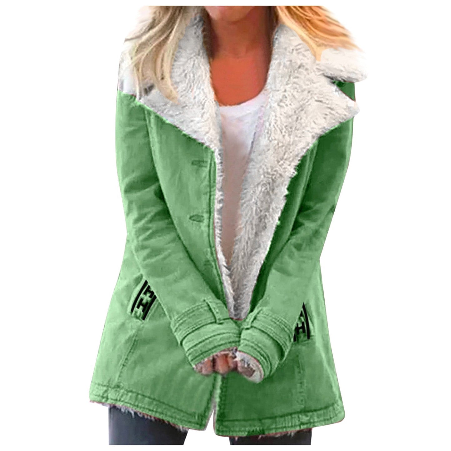 Street-Wave Womens Winter Jacket With Faux Shearling Collar And Peter Pan Collar Warm Fleece Lining For Chic Wear