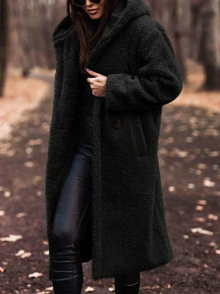 Street-Wave Long Sherpa Coat For Women - Cozy Oversized Warmth With Large Hood For Winter