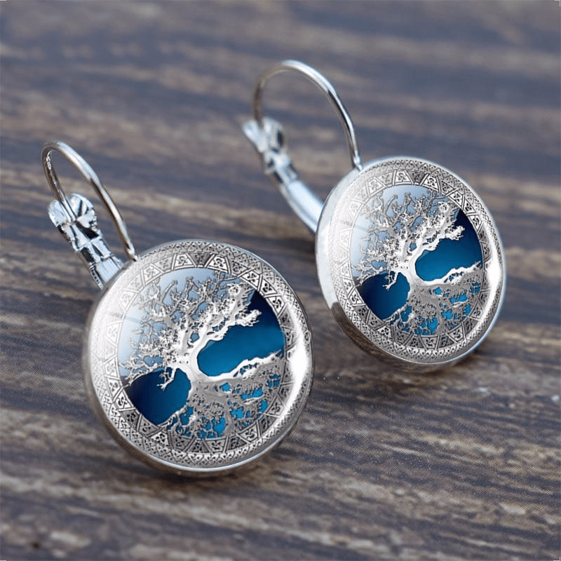 Women's Hoop Earrings with Tree of Life Design and Silver Finish - Street-Wave