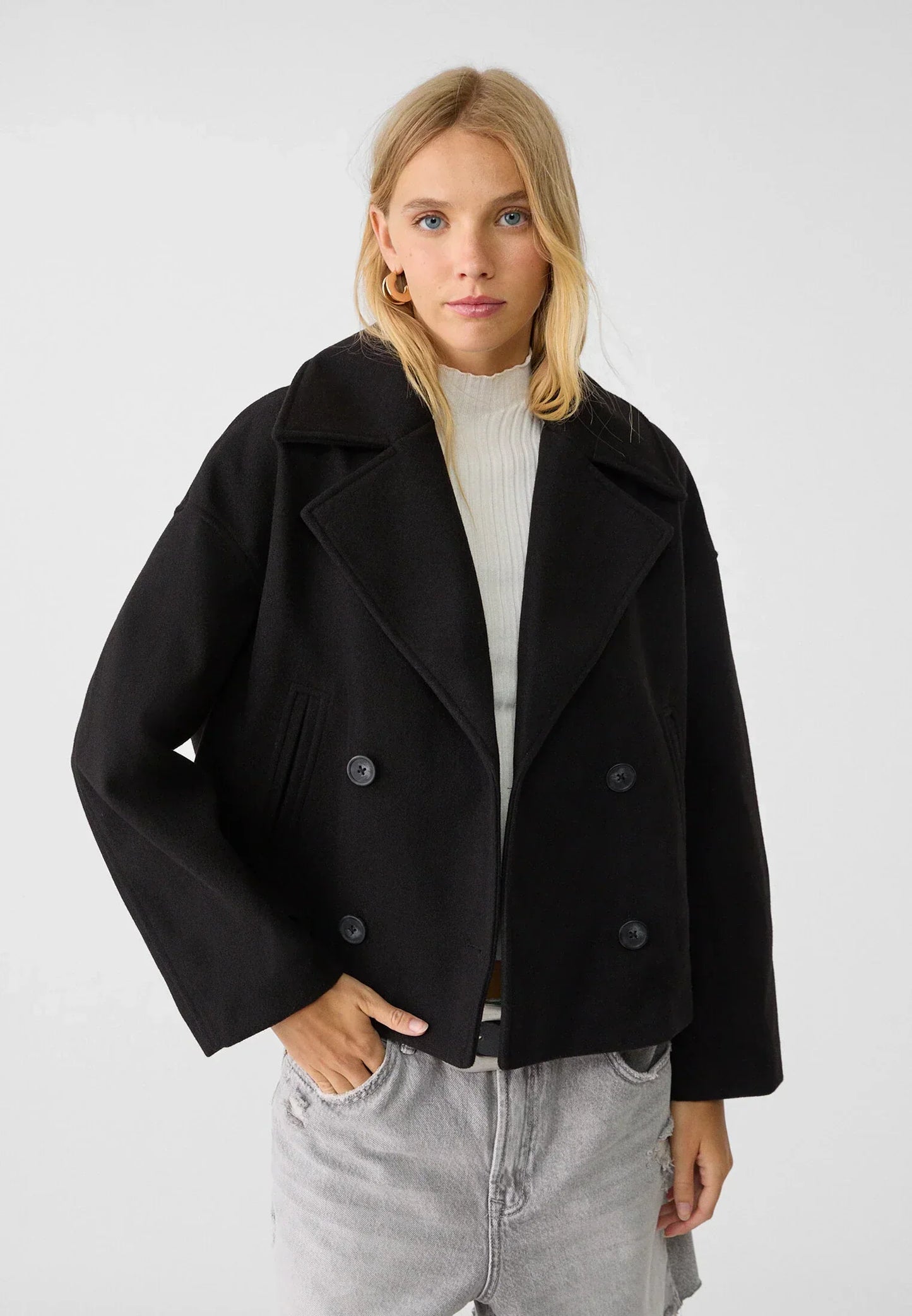 Street-Wave Short Coat For Women With Double-Breasted Design Urban Chic Modern Outerwear