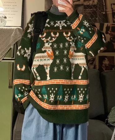 Street Wave Vintage Christmas Knit Pullover For Women Cozy Breathable Warmth Reindeer Pattern